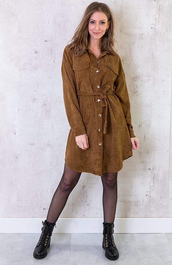 Corduroy Jurk Bruin – shoparchief, foto 5