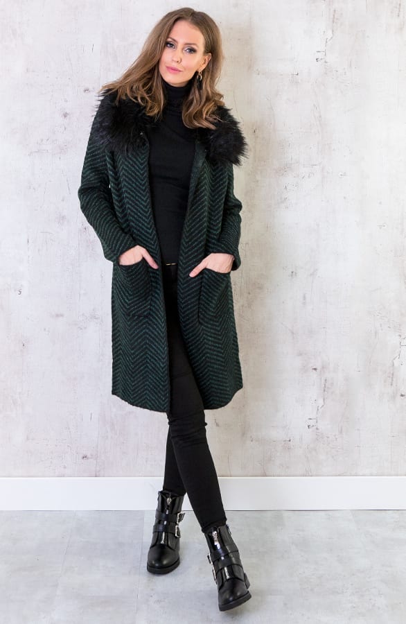 Faux Fur Zigzag Vest Smaragd Zwart – shoparchief, foto 6