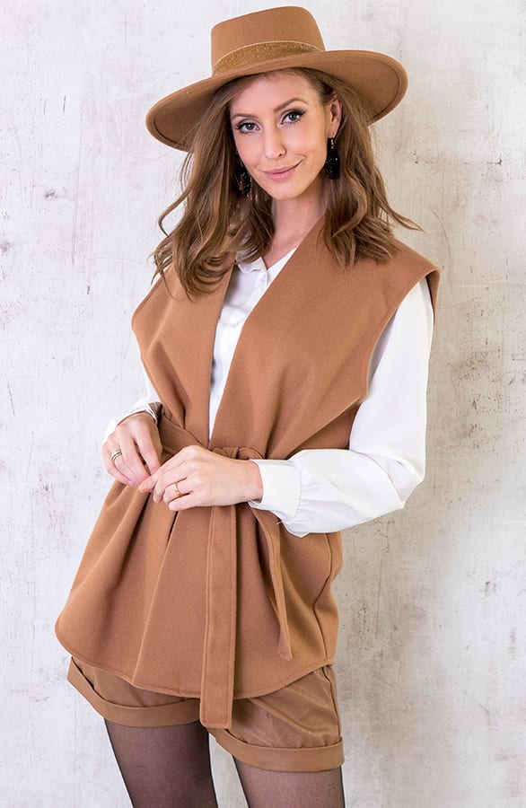 Fleece Strik Vest Camel – shoparchief, foto 2