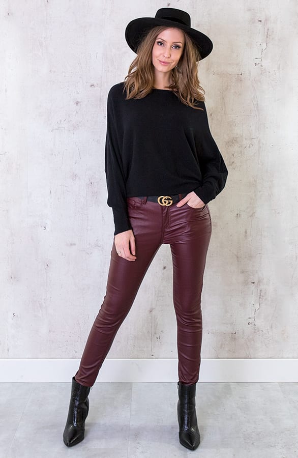High Waist Coating Jeans Bordeaux – shoparchief, foto 2