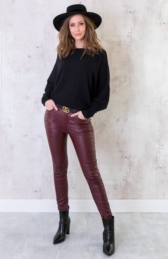 High Waist Coating Jeans Bordeaux – shoparchief, foto 4