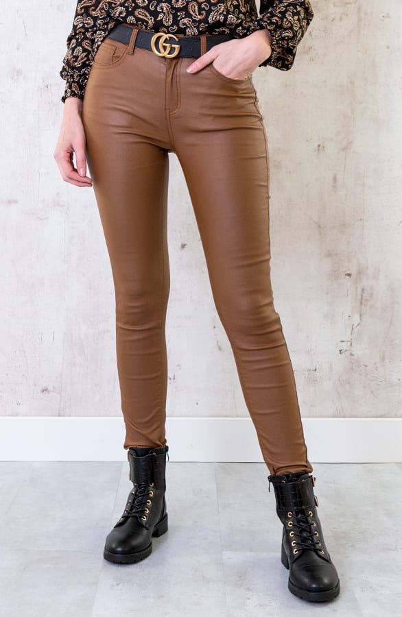 High Waist Coating Jeans Cognac – shoparchief, foto 1