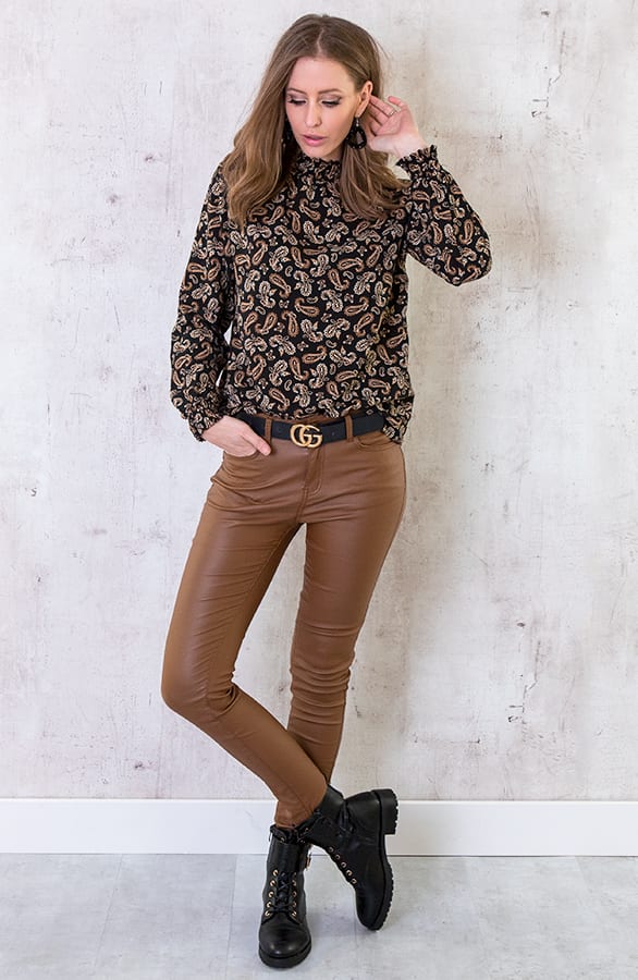 High Waist Coating Jeans Cognac – shoparchief, foto 2