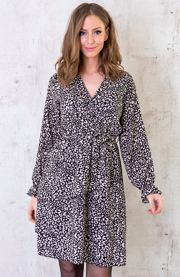Jurk Met Panterprint Zwart Beige – shoparchief, foto 1