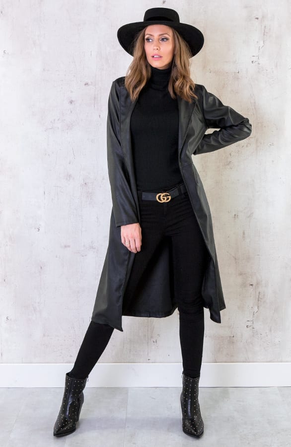 Leren Vest Lang Zwart – shoparchief, foto 1
