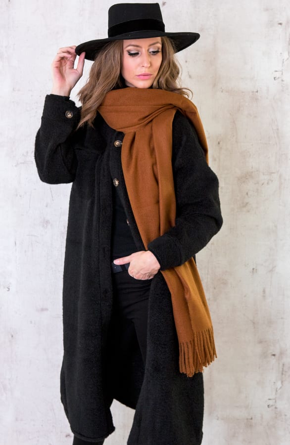Luxe Sjaal Cashmere Uni Cognac – shoparchief, foto 3