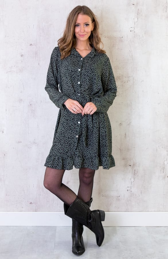 Cheetah Knopen Ruches Jurk Army – shoparchief, foto 6