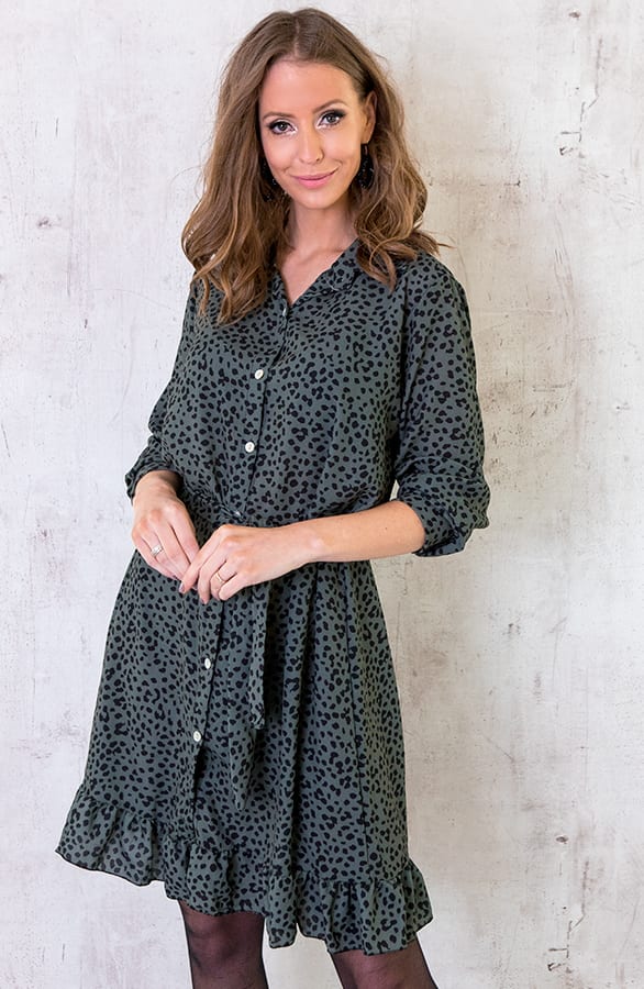Cheetah Knopen Ruches Jurk Army – shoparchief, foto 3