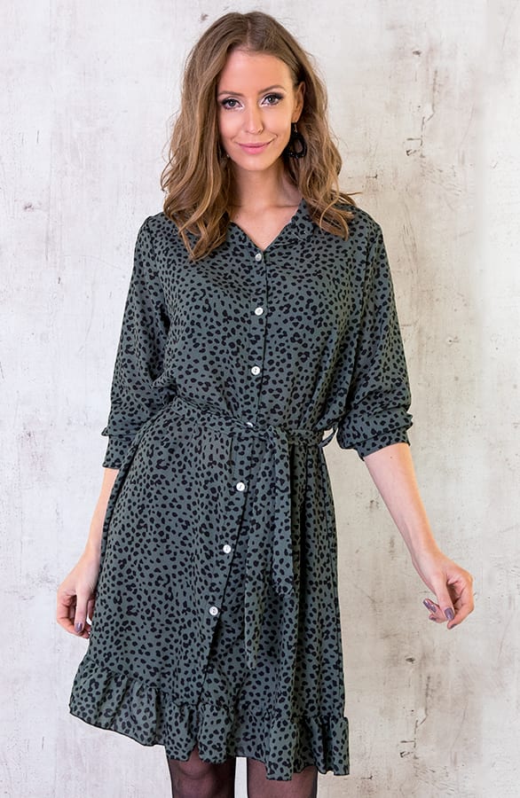 Cheetah Knopen Ruches Jurk Army – shoparchief, foto 1