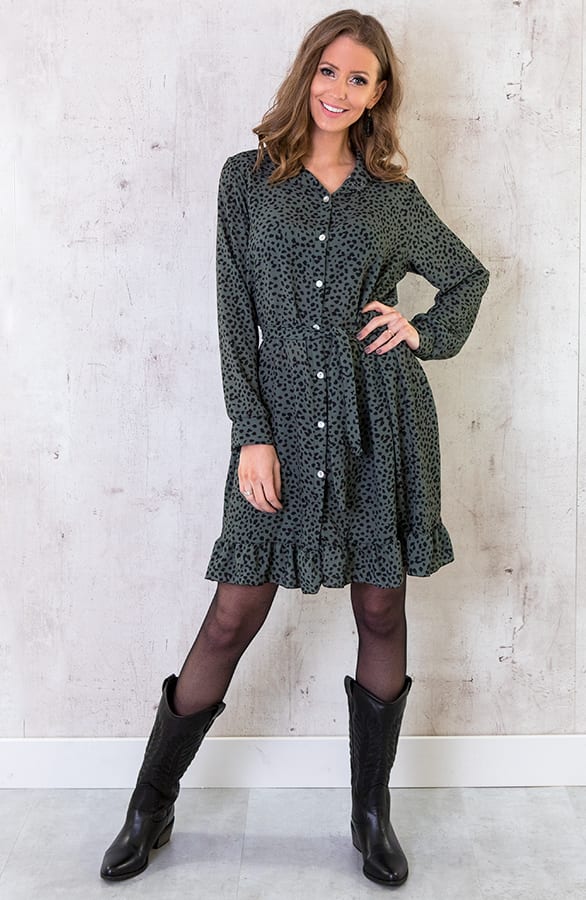 Cheetah Knopen Ruches Jurk Army – shoparchief, foto 2