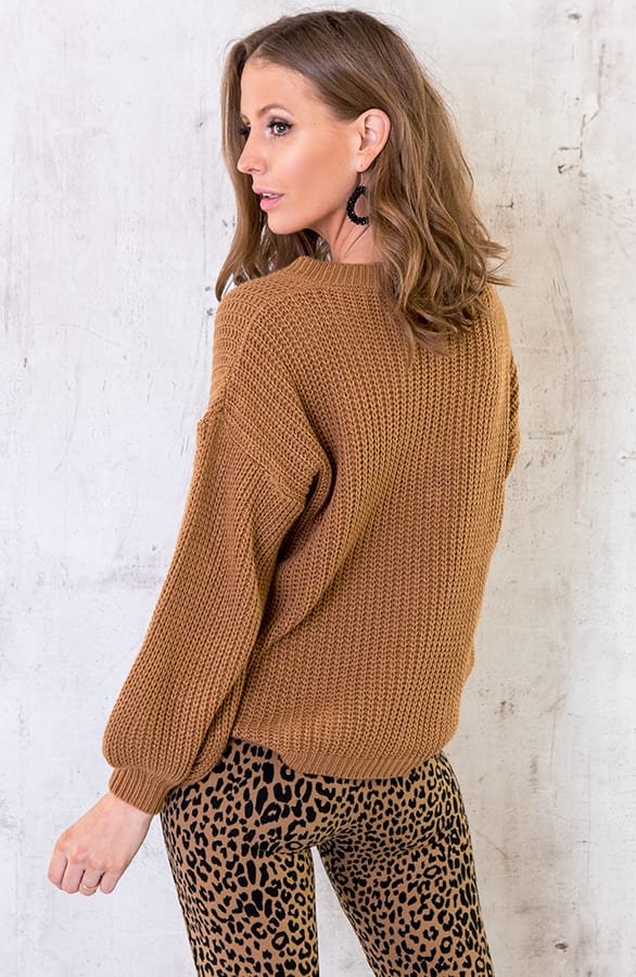 Gebreide Trui Met V-hals Camel – shoparchief, foto 3