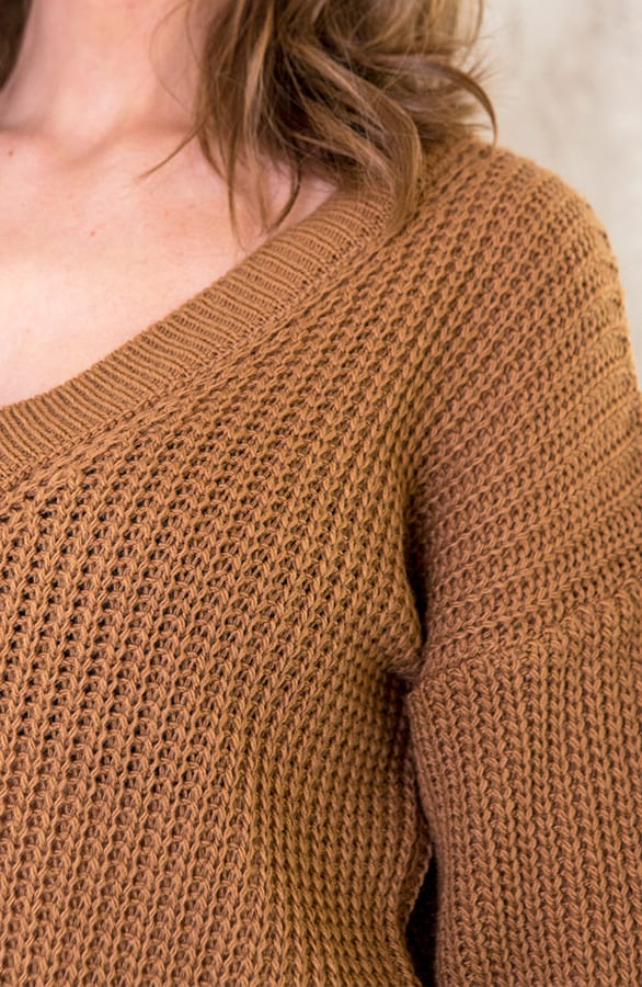 Gebreide Trui Met V-hals Camel – shoparchief, foto 5
