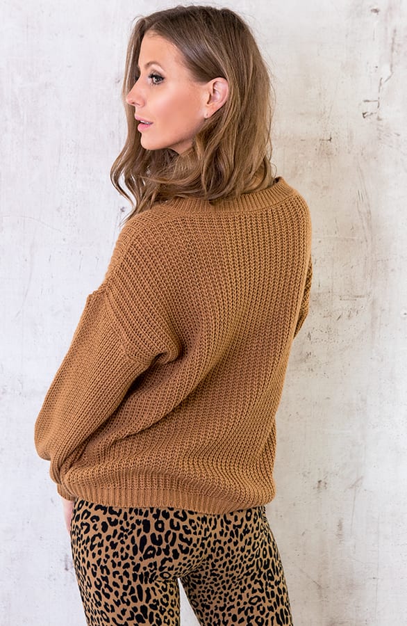 Gebreide Trui Met V-hals Camel – shoparchief, foto 6