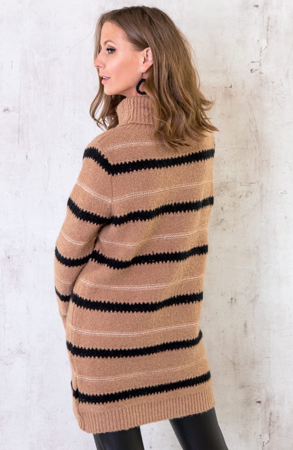 Gestreepte Col Tuniek Deluxe Camel – shoparchief, foto 3
