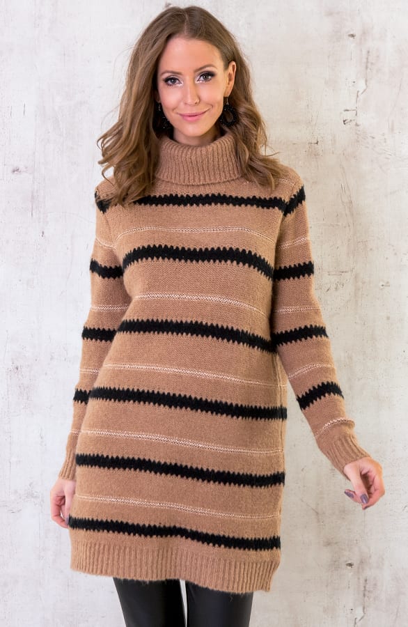 Gestreepte Col Tuniek Deluxe Camel – shoparchief, foto 1