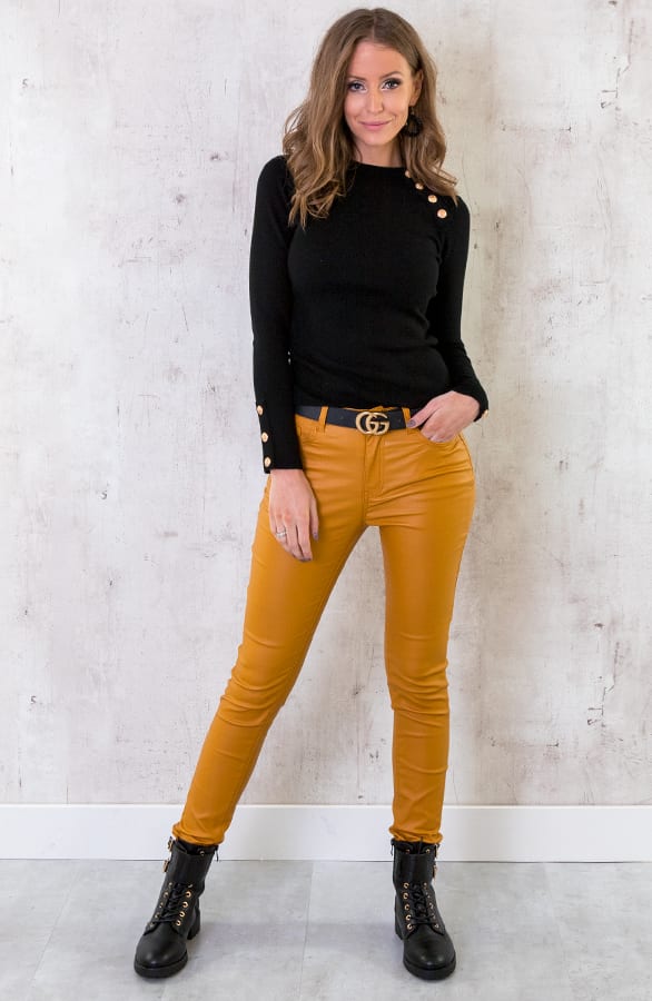 High Waist Coating Jeans Oker – shoparchief, foto 2