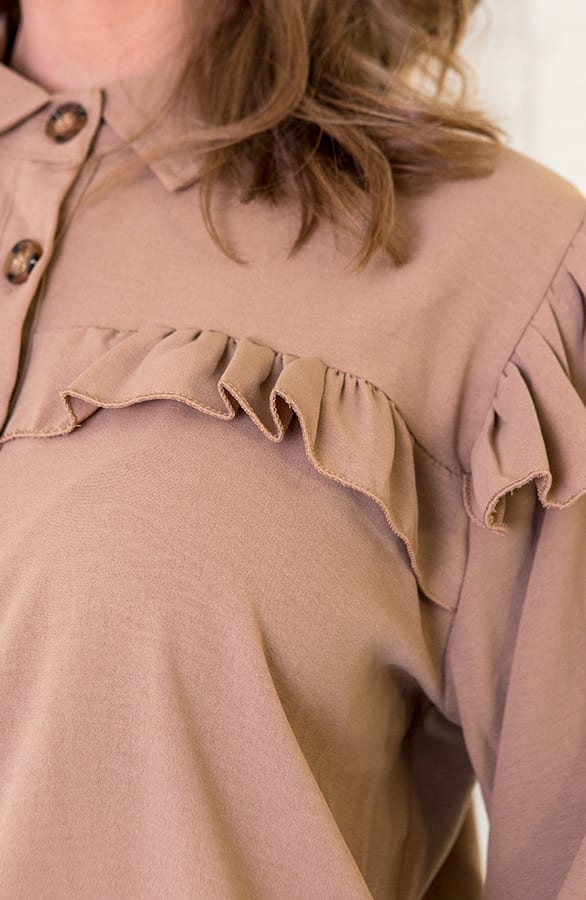 Knopen Ruches Blouse Camel – shoparchief, foto 4