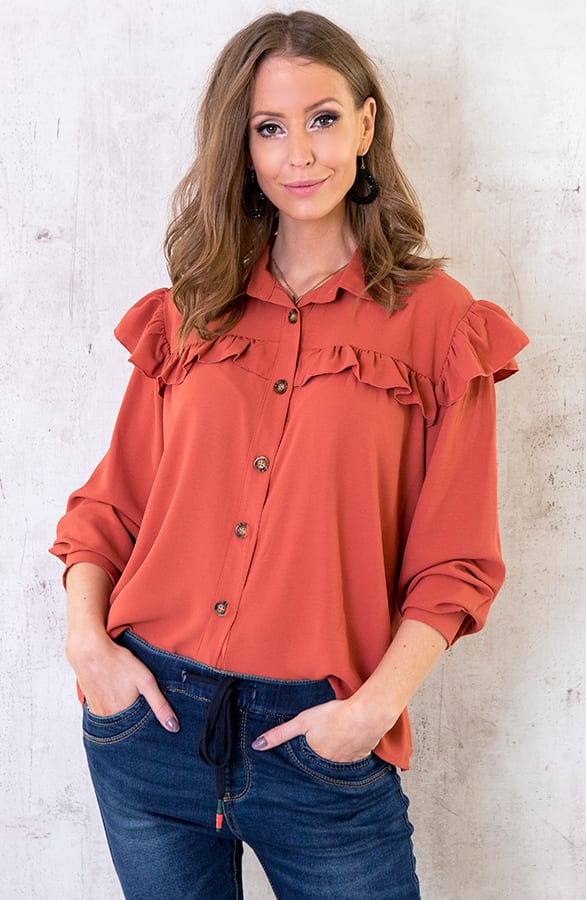Knopen Ruches Blouse Koraal – shoparchief, foto 6