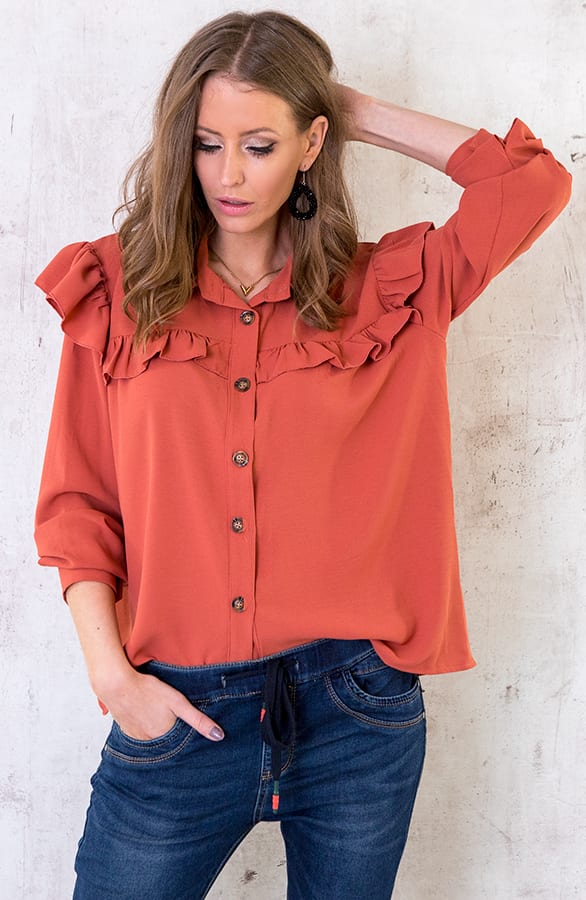 Knopen Ruches Blouse Koraal – shoparchief, foto 4