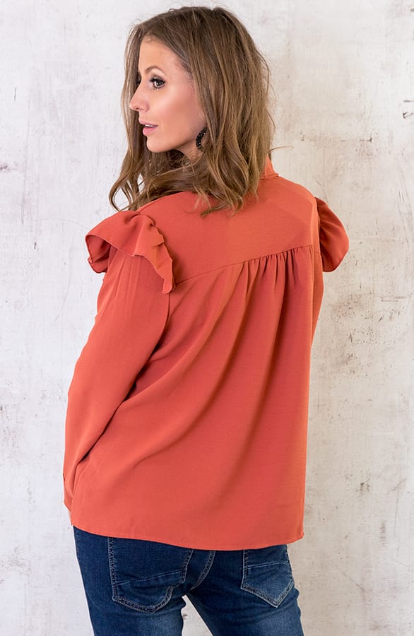 Knopen Ruches Blouse Koraal – shoparchief, foto 3