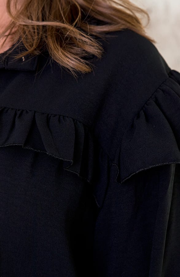 Knopen Ruches Blouse Zwart – shoparchief, foto 5