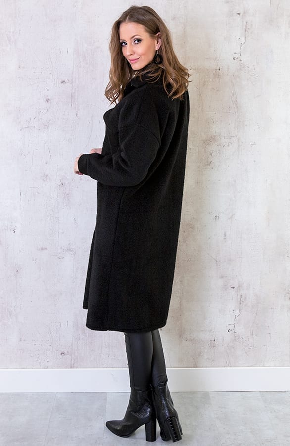 Woven Coat Lang Zwart – shoparchief, foto 3