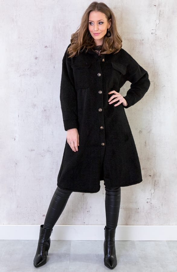 Woven Coat Lang Zwart – shoparchief, foto 1
