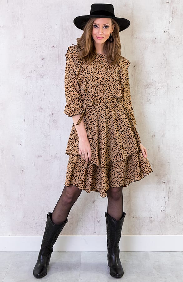 Cheetah Jurk Met Ruches Beige – shoparchief, foto 6