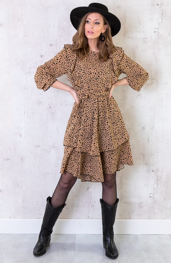 Cheetah Jurk Met Ruches Beige – shoparchief, foto 3