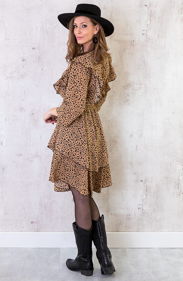 Cheetah Jurk Met Ruches Beige – shoparchief, foto 2