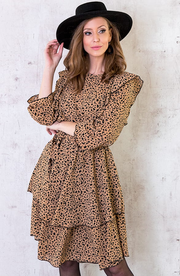 Cheetah Jurk Met Ruches Beige – shoparchief, foto 4