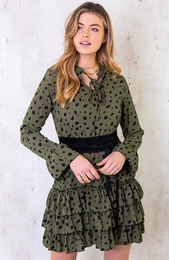 Cheetah Jurk Ruches Legergroen – shoparchief, foto 4