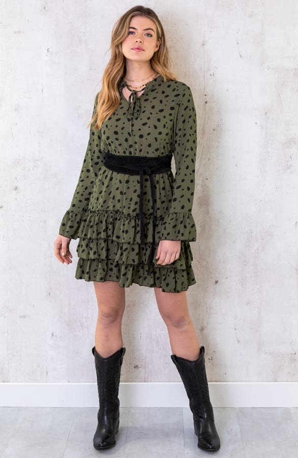 Cheetah Jurk Ruches Legergroen – shoparchief, foto 7