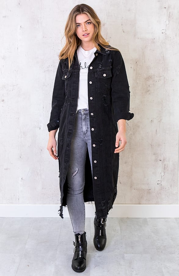 Damaged SpijkerJacket Maxi Zwart – shoparchief, foto 4