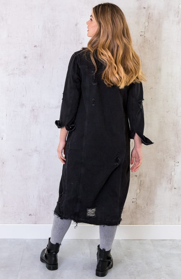 Damaged SpijkerJacket Maxi Zwart – shoparchief, foto 5