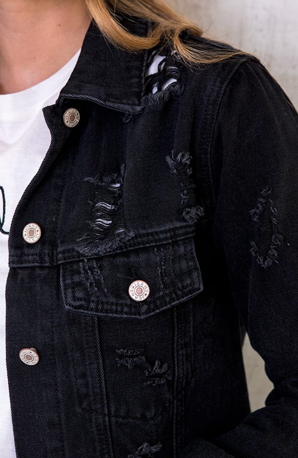 Damaged SpijkerJacket Maxi Zwart – shoparchief, foto 3