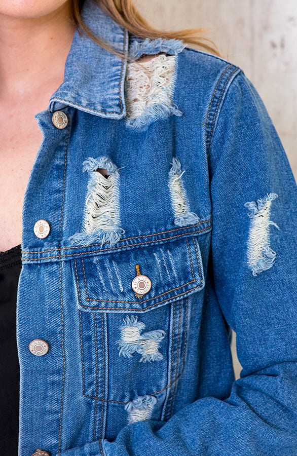 Damaged Spijkerjacket Maxi Blauw – shoparchief, foto 5