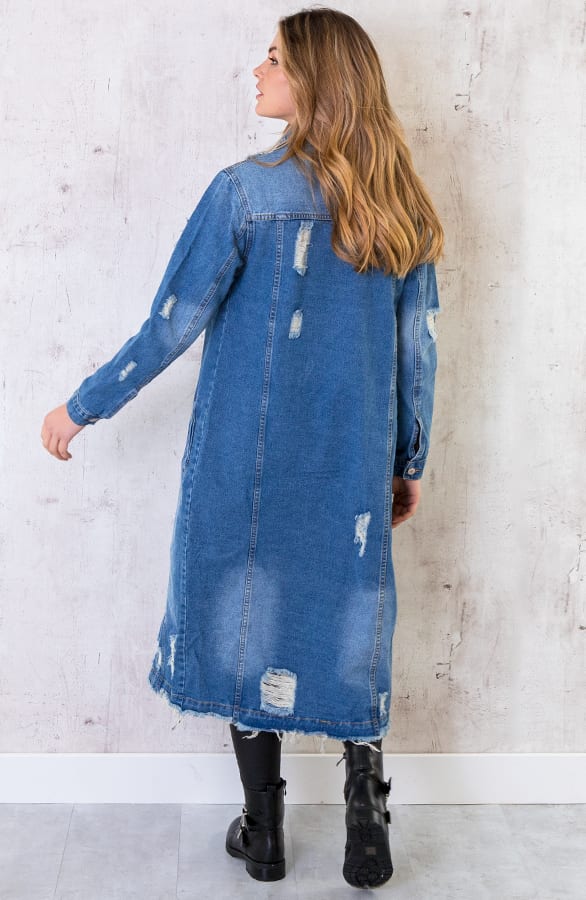 Damaged Spijkerjacket Maxi Blauw – shoparchief, foto 3