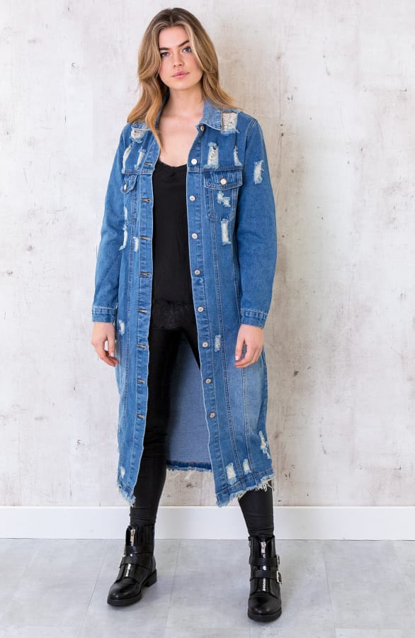 Damaged Spijkerjacket Maxi Blauw – shoparchief, foto 4