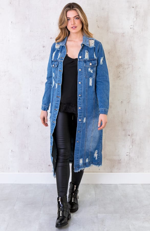 Damaged Spijkerjacket Maxi Blauw – shoparchief, foto 2