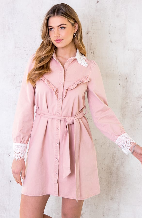 Denim Jurk Kant Roze – shoparchief, foto 6