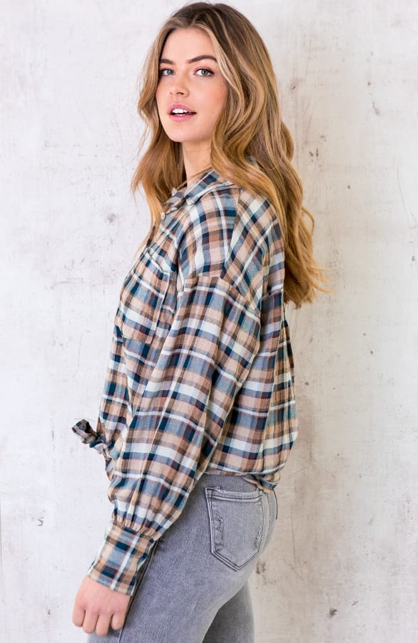 Geblokte Blouse Dames Taupe – shoparchief, foto 5