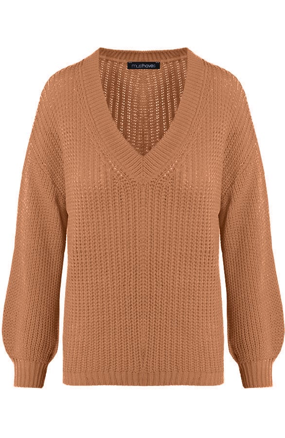 Gebreide Trui Met V-hals Camel – shoparchief, foto 8