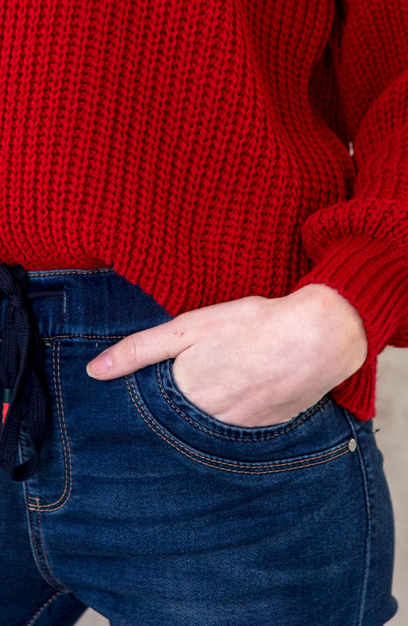 Gebreide Trui Met V-hals Rood – shoparchief, foto 6