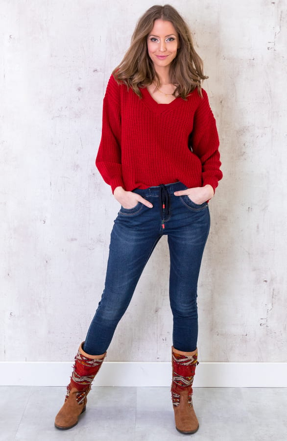 Gebreide Trui Met V-hals Rood – shoparchief, foto 5