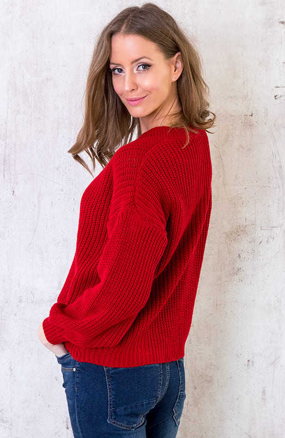 Gebreide Trui Met V-hals Rood – shoparchief, foto 4