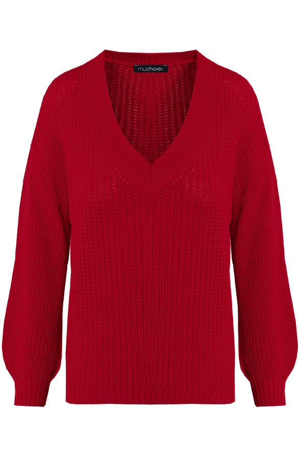 Gebreide Trui Met V-hals Rood – shoparchief, foto 7