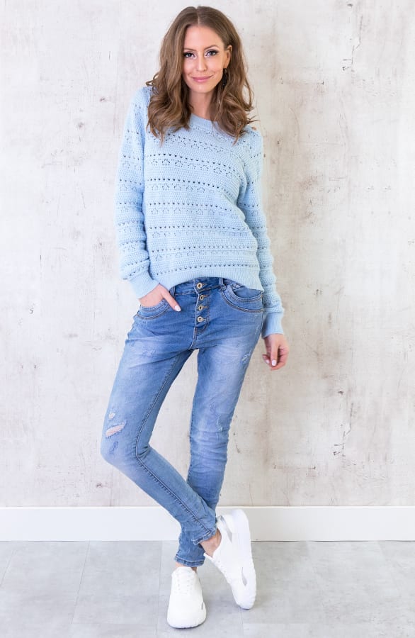 Gehaakte Trui Met Knopen Blauw – shoparchief, foto 3