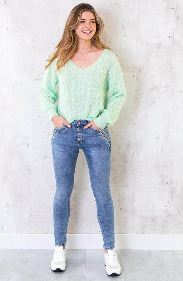 Kabeltrui Met V-hals Lime – shoparchief, foto 3