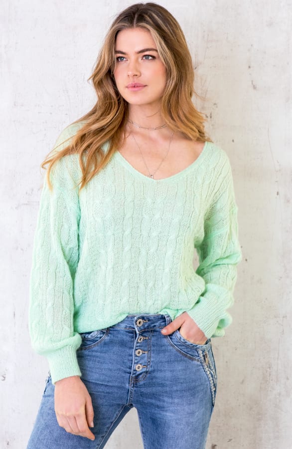 Kabeltrui Met V-hals Lime – shoparchief, foto 1